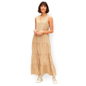 Gap Beige Cotton Sleeveless Tiered Maxi Dress XS Boho Neutral Modest Classic